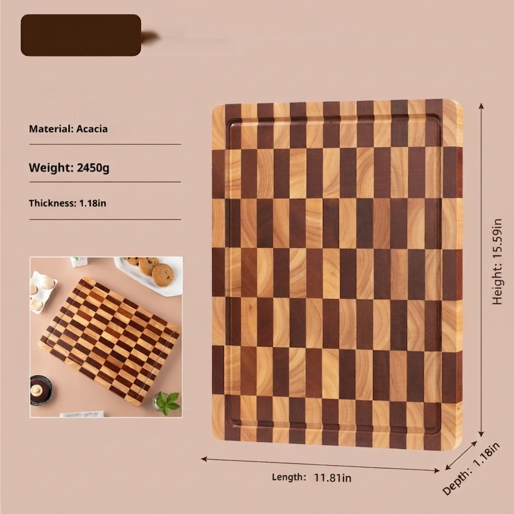 Wooden Chessboard Grid Fruit Cutting Board