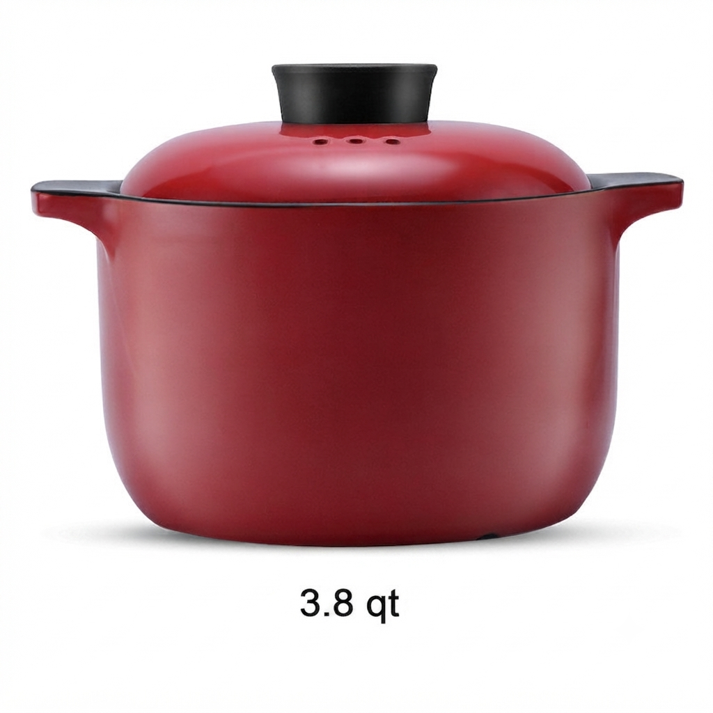 Red Ceramic Multi-Purpose Casserole Pot With Lid