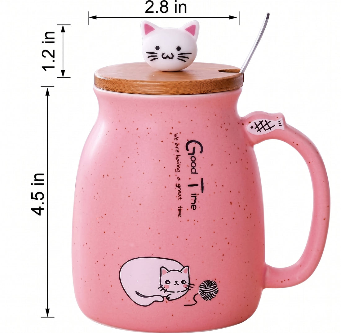 15.2 fl oz Cartoon Ceramic Mug With Lid And Spoon